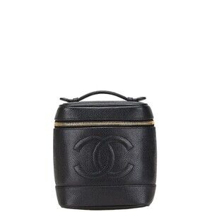 CHANEL Black Caviar Leather Logo Vanity Bag